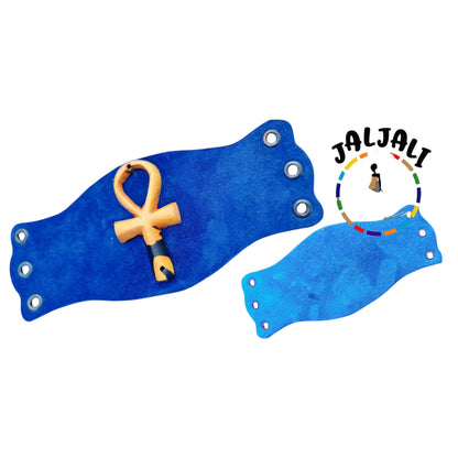 Manchette Ankh Cuir ébène noire pailleté