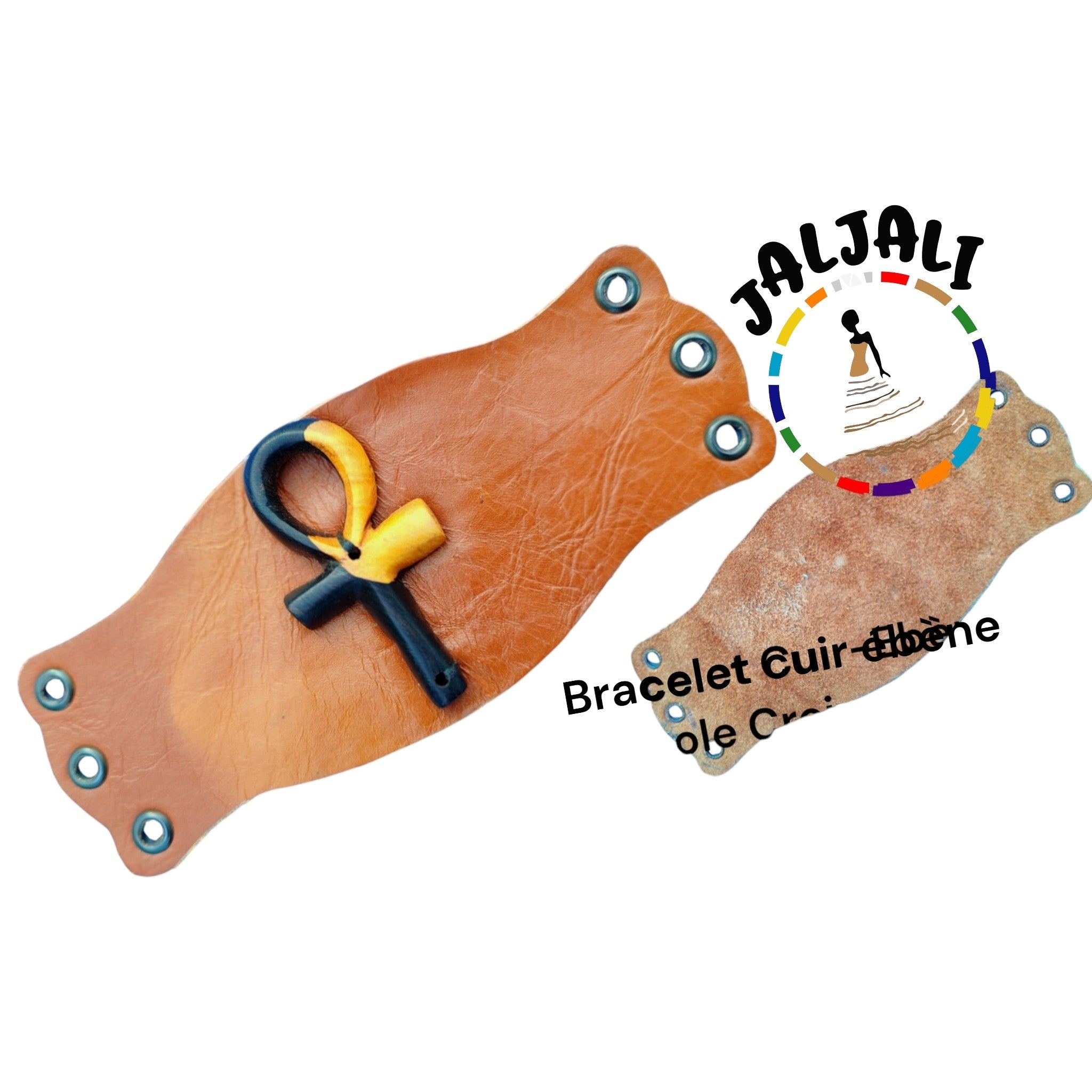 Manchette Ankh Cuir ébène noire pailleté