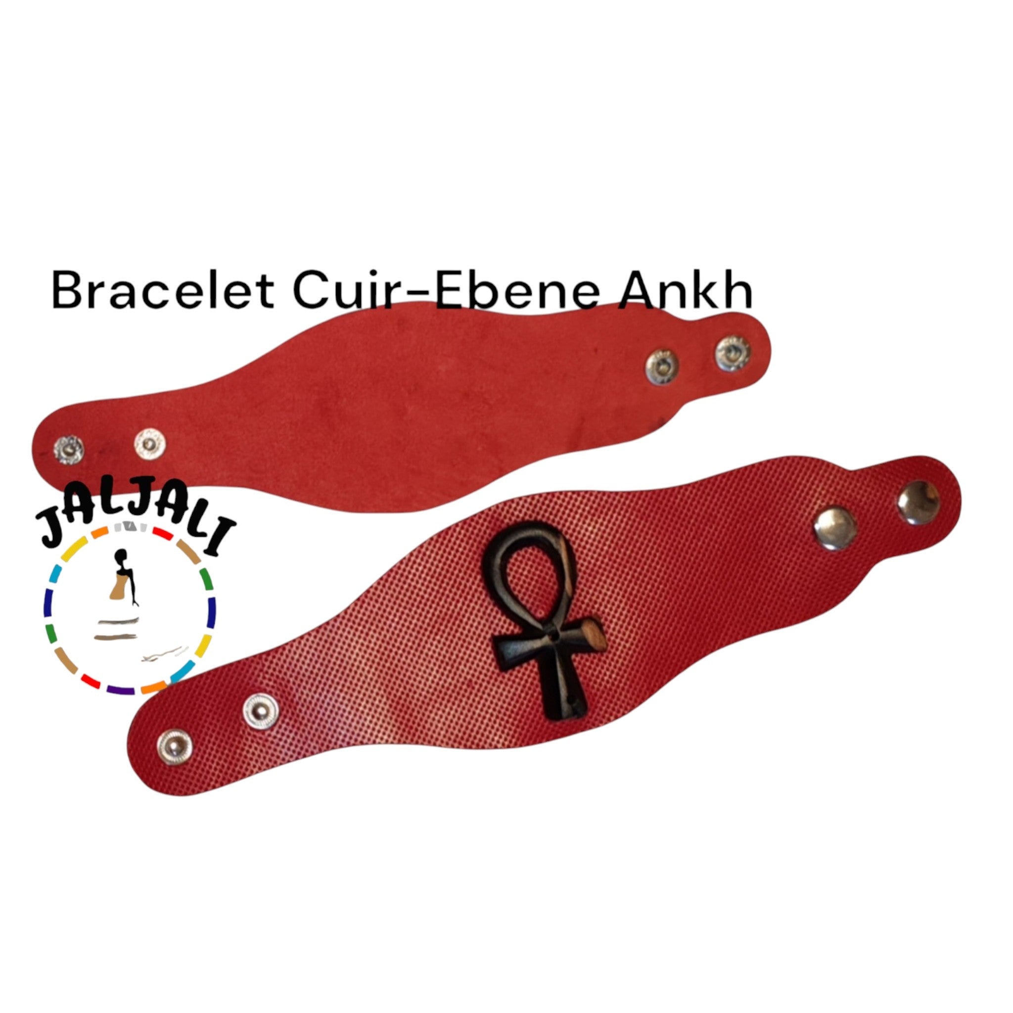 Manchette Ankh Cuir ébène noire pailleté