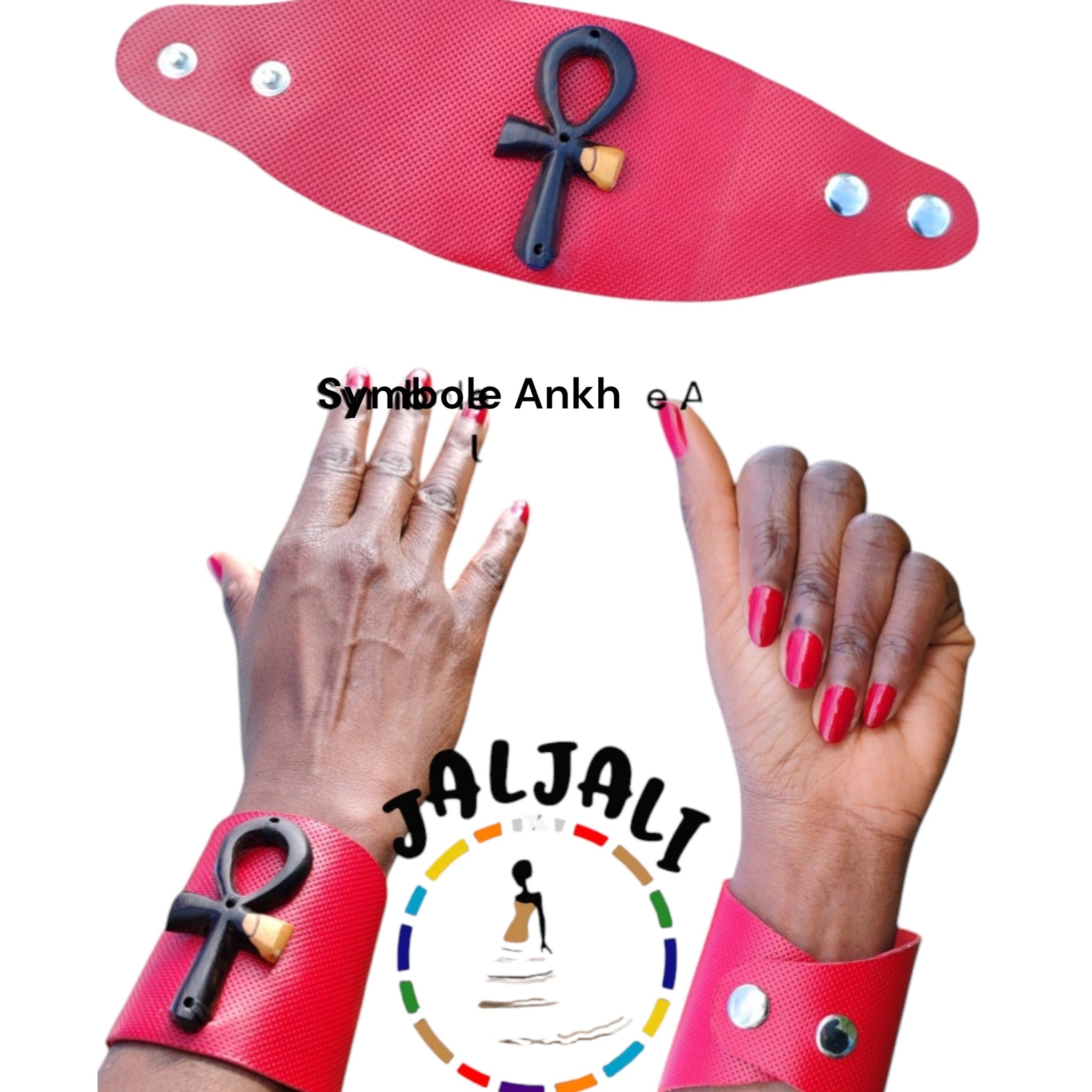 Manchette Ankh Cuir ébène noire pailleté