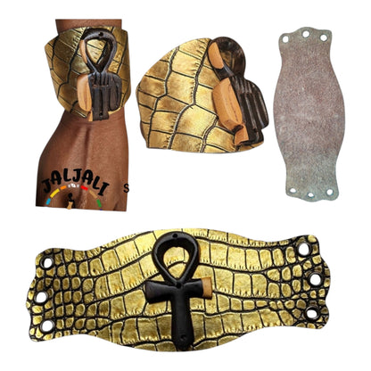 Manchette Ankh Cuir ébène noire pailleté